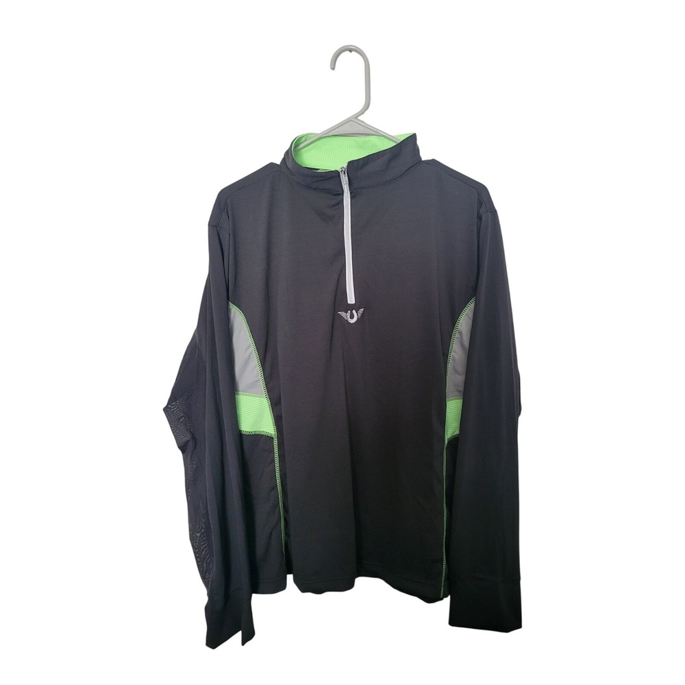 Unknown Sport Shirt Pullover Womens 3XL Charcoal Grey Neon Green Quarter Zip